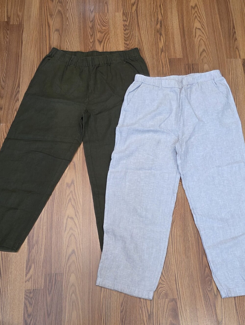 Quince 100% European Linen Wide Leg Pants Lot Of 2 In Flax & Olive Green Size L